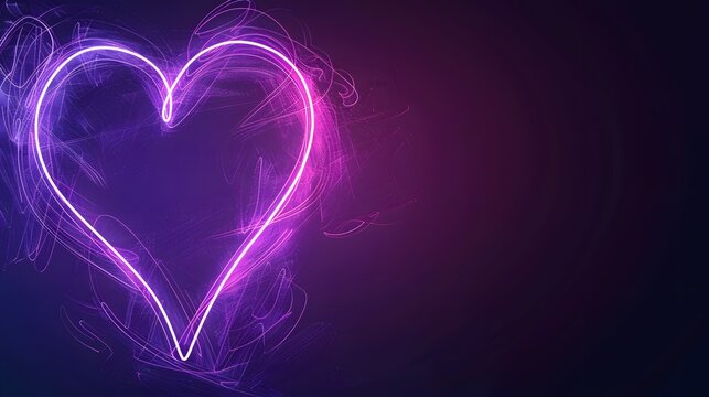 Abstract heart shape with purple neon light on dark background.