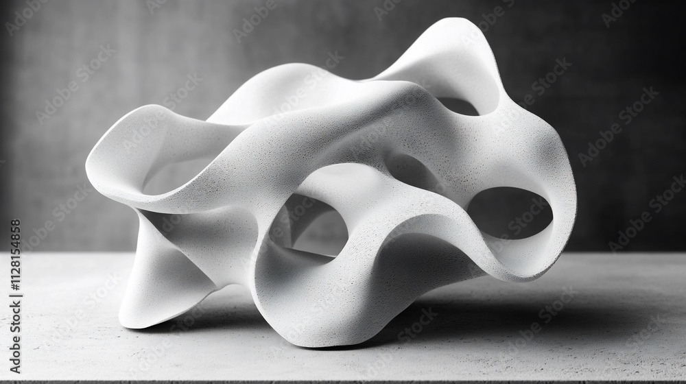 Poster abstract white sculptural form with smooth curves and organic shapes.