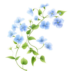 Curving Blue Flowers and Green Leaves