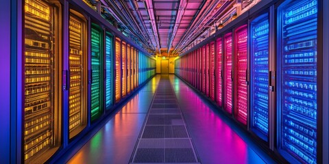 Colorful Server Room Data Center Network Technology High Tech Infrastructure Digital Innovation