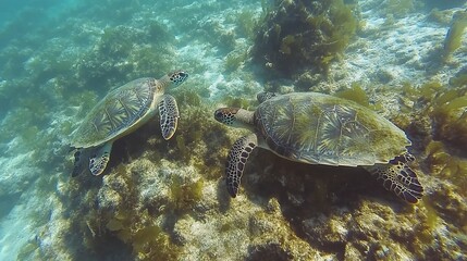 Fototapeta premium sea turtles on the island. beautiful shooting angle. underwater beauty.