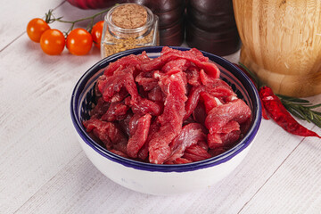 Raw beef meat - sliced strips