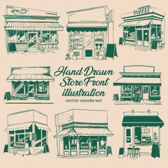 Collection of hand-drawn storefronts.