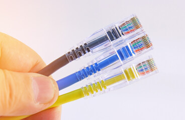 Rj45 connector for connecting a twisted pair cable. Data transmission over Ethernet.
