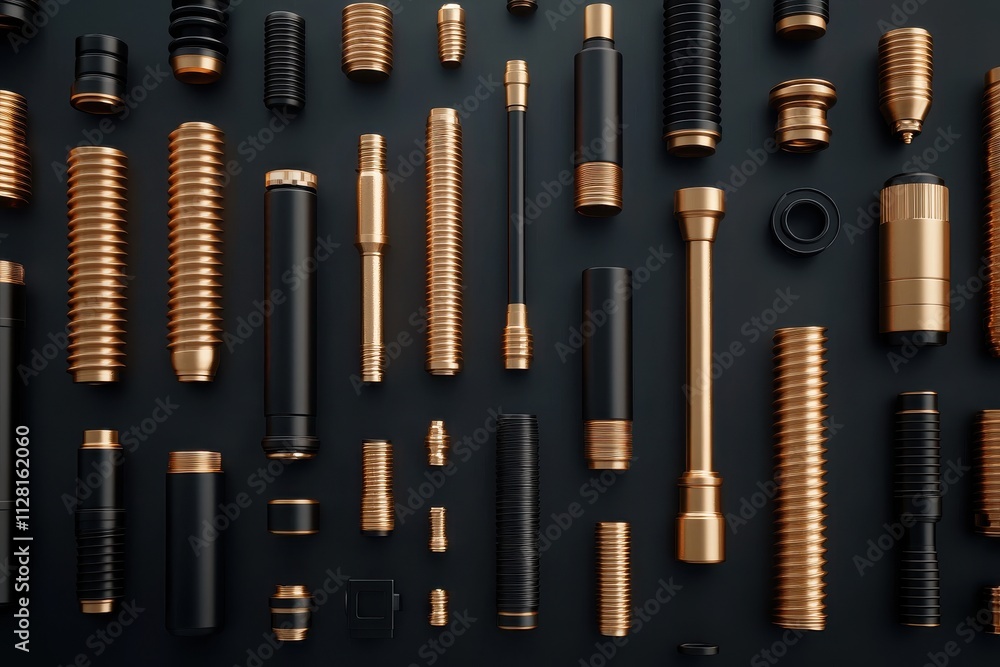 Poster precision engineering components display industrial workshop high-quality image dark background top-