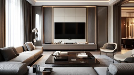 detailed living room TV unit design. modern living room with TV. 