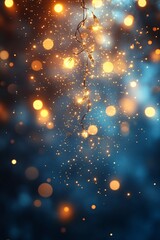 A dreamy bokeh background with shimmering lights in warm golden tones and cool blues, perfect for New Year's Eve invitations, holiday cards, or celebratory themes.