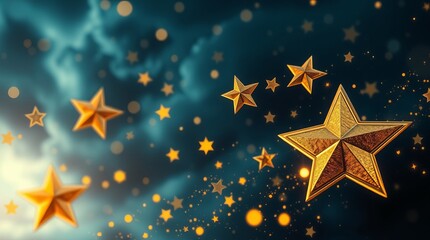 Golden Starry Night Sky Christmas Ornament Illustration