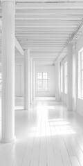 Obraz premium Bright and spacious interior featuring white walls and columns in a sunny location
