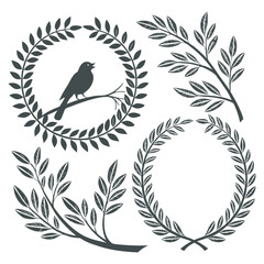 Floral wreath collection. Set of laurel wreath element
