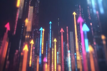 A visual of a thriving business with arrows pointing upward, showing income growth from various departments, such as marketing, sales, and innovation, with 2025 goals highlighted.