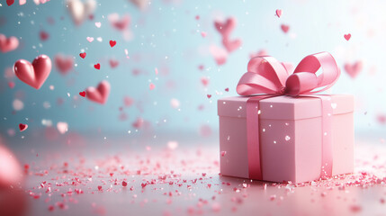3D rendering Valentine's Day background with a pink heart and gift box, background 
