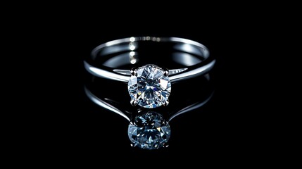 Elegant diamond ring on dark background.