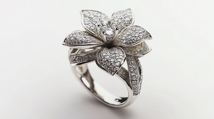 Fototapeta premium Elegant floral diamond ring design details.