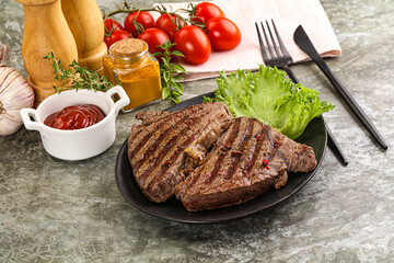 Delicus grilled beef steak with sauce