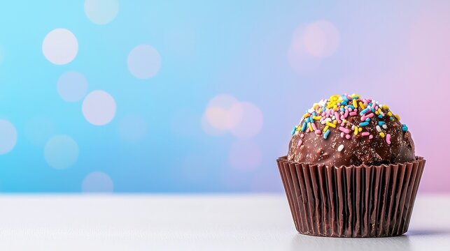 Colorful Sprinkled Chocolate Cupcake on Vibrant Background for or Event