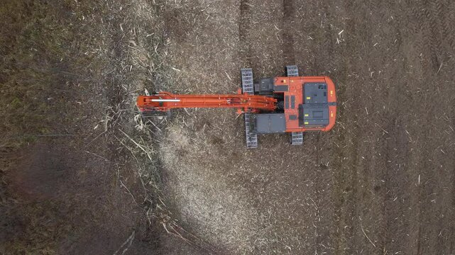 Aerial View of Forestry Mulcher Clearing Trees