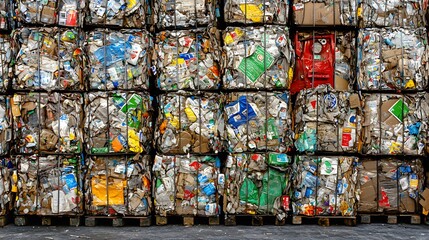 Baled Recyclable Materials Ready for Processing at Recycling Facility