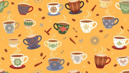 set of cups or seamless background with coffee cups or icon set glass coffee. 