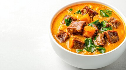 Steaming Hot and Hearty Homemade Vegetable Beef Stew Simmered with Aromatic Spices in a Bowl