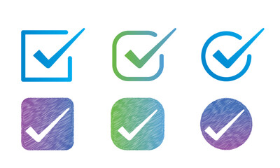 Tick mark with checkbox icon. Blue, green, purple color gradient checkmark sign for app, ui, website. vector illustration on white background.