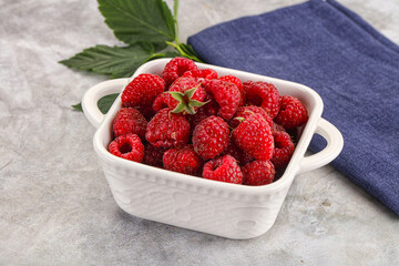 Ripe sweet and juicy organic raspberry