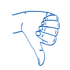 Dislike sign. Hand gesture vector sketch illustration. Thumb down