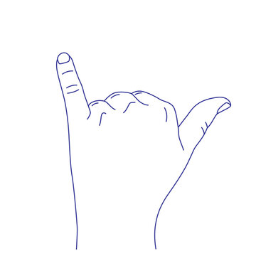 Hand gesture contour vector sketch illustration. Little finger and thumb up