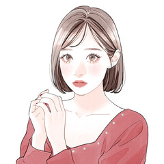 顔の前で指先を合わせている女性