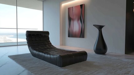 Modern Black Leather Chaise Lounge in Minimalist Room