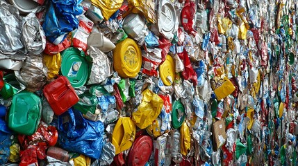 Colorful Mixed Recycling Materials in a Large Compressed Bundle