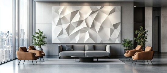 Modern Lobby Interior Design with Geometric Wall Art