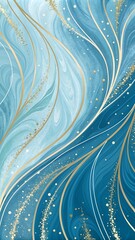 Vibrant Blue Marble Abstract Texture with Gold Watercolor Accents and Subtle Gray Highlights for Banner and Wallpaper Design