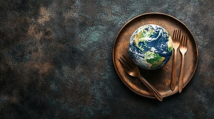 Earth on a Plate with Cutlery AI generated illustration