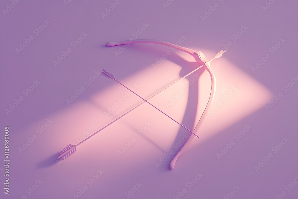 Wall mural 3d cartoon bow and arrow illuminated by a soft spotlight, creating a shadowy effect