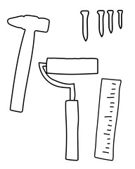 Hammer, Paint Roller, Ruler, Nails vector tools are essential digital resources for architects, engineers, and designers tools typically use vector graphics to create precise,scalable illustrations.