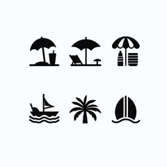 tour and travels vector icon, Sea beach Icon set, silhouette travels vector icon, beach