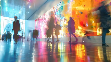 A dreamlike scene unfolds as visitors meander through the museum exhibit.