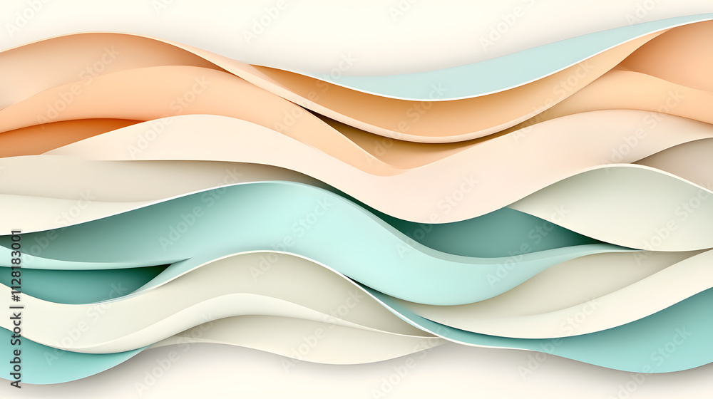 Poster abstract waves of colorful paper design digital art contemporary style studio setting close-up persp