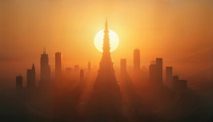 Fototapeta premium sunset over the city Generative AI 