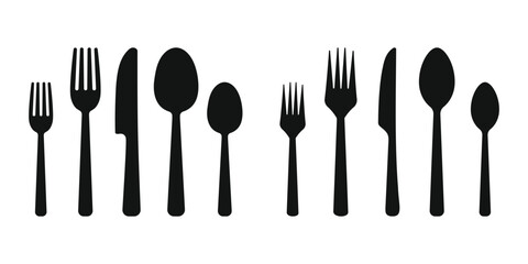 Fork, Spoon, and Knife icon set. Silverware icons. Kitchen tools. Cutlery icon on a white background