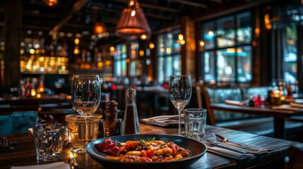Fototapeta premium Elegant Restaurant Table Setting with Delicious Food