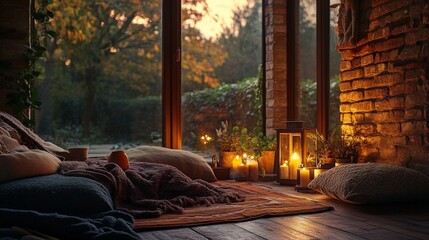 Cozy Autumn Evening Relaxation Scene With Candles