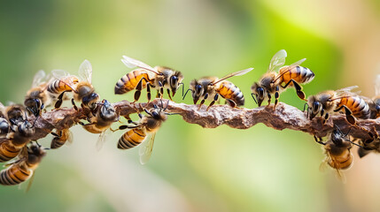 The teamwork of bees bridging the gaps in their swarm.