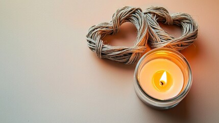 Fototapeta premium Minimalist Arrangement of Intertwined Hearts and Candle
