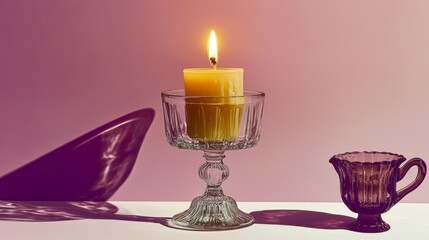 Fototapeta premium Elegant Glass Candle Holder with Lit Candle