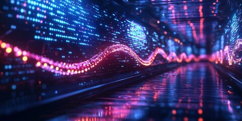 Futuristic Data Stream Abstract Neon Wave Tunnel Background