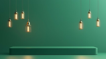 Illuminated Lanterns with Copy Space for Eid and Ramadan Festival Greetings