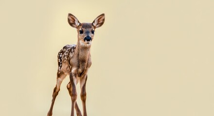 Obraz premium Curious fawn on neutral background for nature and wildlife themes