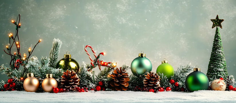 Weihnachten - Winterlicher Hintergrund mit Weihnachtsdeko